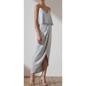 Shona Joy Luxe Draped Frill Midi Dress Cloud Blue Silver Size 2